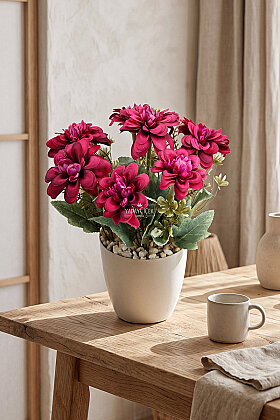 Yapay Çiçek Saksıda Lia Serisi Dahlia Tanzimi 25 cm Fuşya - 2