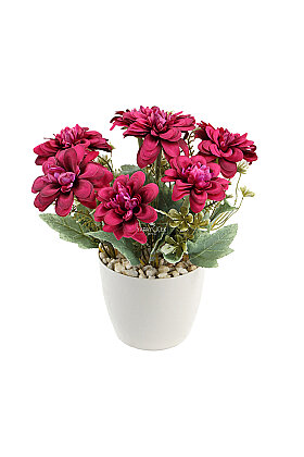 Yapay Çiçek Saksıda Lia Serisi Dahlia Tanzimi 25 cm Fuşya - 3