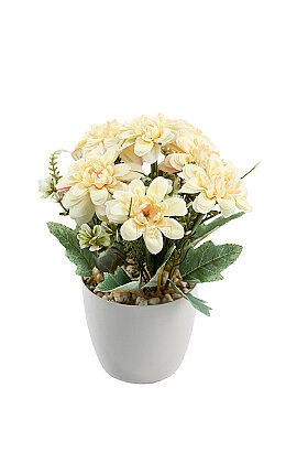 Yapay Çiçek Saksıda Lia Serisi Dahlia Tanzimi 25 cm Krem-Pembe - 3