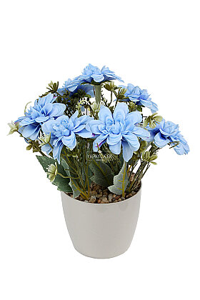 Yapay Çiçek Saksıda Lia Serisi Dahlia Tanzimi 25 cm Mavi - 2
