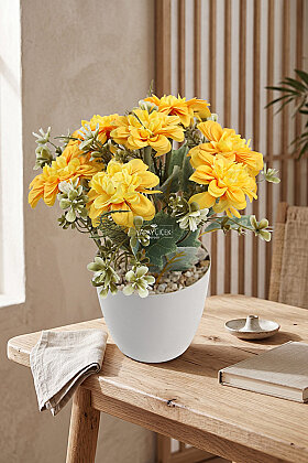 Yapay Çiçek Saksıda Lia Serisi Dahlia Tanzimi 25 cm Sarı - 2