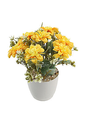 Yapay Çiçek Saksıda Lia Serisi Dahlia Tanzimi 25 cm Sarı - 3