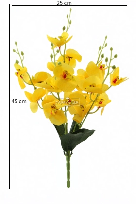 Yapay 5 Dallı Islak Dokulu Orkide Demeti 45 cm Sarı - 2