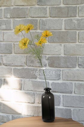 Yapay Çiçek 5 Çiçekli iskandinav Papatya Dalı 80 cm Sarı - 2