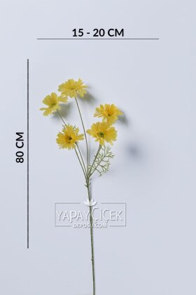 Yapay Çiçek 5 Çiçekli iskandinav Papatya Dalı 80 cm Sarı - 4