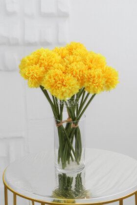 Yapay Çiçek Top Krizantem 7li Mini Kartopu Demeti 30 cm Petrol Sarı - Yapay Çiçek Deposu