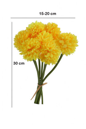 Yapay Çiçek Top Krizantem 7li Mini Kartopu Demeti 30 cm Petrol Sarı - 3