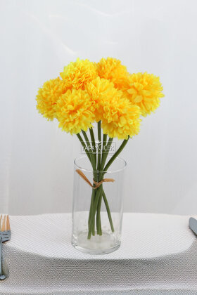 Yapay Çiçek Top Krizantem 7li Mini Kartopu Demeti 30 cm Petrol Sarı - 2