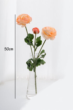 Yapay Çiçek 3lü Şakayık Ranunculus Dalı 50 cm Şeftali - 3