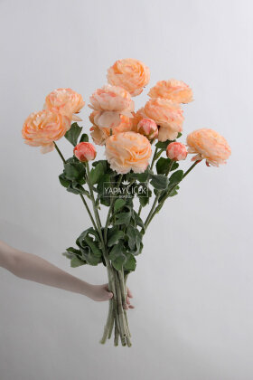 Yapay Çiçek 3lü Şakayık Ranunculus Dalı 50 cm Şeftali - 2