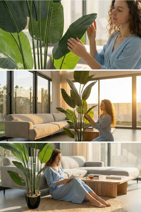 Siyah Saksıda Yapay 15 Yapraklı Alba Starliçe Ağacı 190 cm - 2