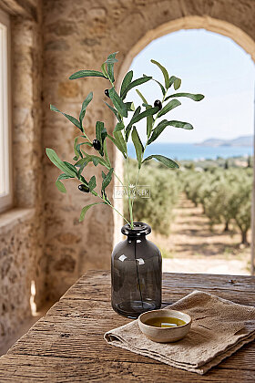 Yapay Tek Dal Zeytin Dalı 60 cm Koyu Yeşil - 2