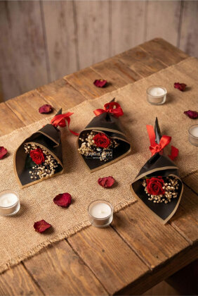 Yapay Three Words 3'lü Gül Buketi 35 cm Kırmızı - Yapay Çiçek Deposu