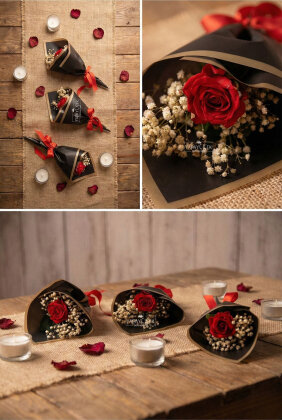 Yapay Three Words 3'lü Gül Buketi 35 cm Kırmızı - 2