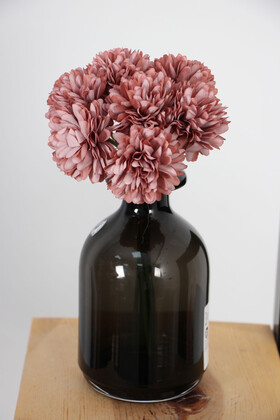 Yapay Çiçek Top Krizantem 7li Mini Kartopu Demeti 28 cm Gül Kurusu - 4