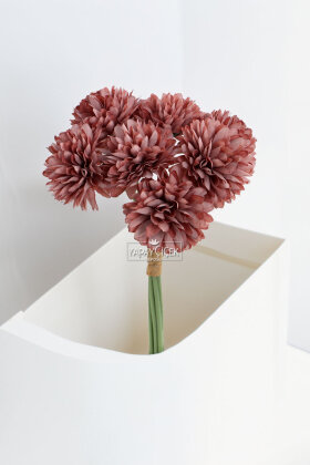 Yapay Çiçek Top Krizantem 7li Mini Kartopu Demeti 28 cm Gül Kurusu - 3