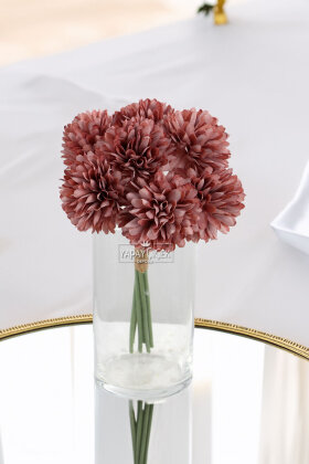 Yapay Çiçek Top Krizantem 7li Mini Kartopu Demeti 28 cm Gül Kurusu - 2