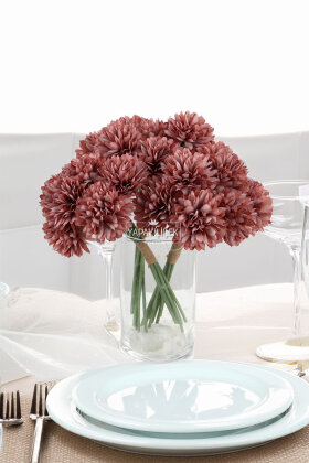 Yapay Çiçek Top Krizantem 7li Mini Kartopu Demeti 28 cm Gül Kurusu - Yapay Çiçek Deposu