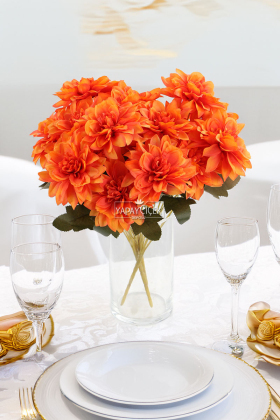 Yapay Çiçek 7li Dahlia Demeti 33 cm Turuncu - Yapay Çiçek Deposu