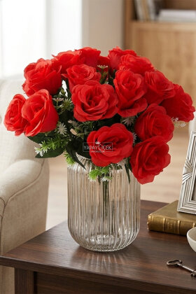 Yapay 18li Büyük Gül Demeti 35 cm Kırmızı - Yapay Çiçek Deposu