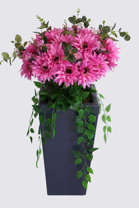 Yapay Ahşap Saksıda Lüx Gerbera Tanzimi 100 cm Koyu Pembe - 2