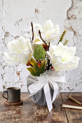 Yapay Vintage Manolya Esintisi Tanzimi 30 cm - Yapay Çiçek Deposu