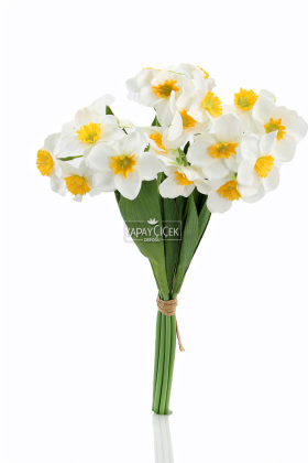 Yapay Yabani 18li Nergis Çiçeği Demeti 40 cm Beyaz - 2