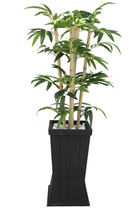 Yapay Yapraklı Ahşap Saksıda Bambu Ağacı Tanzim 5 Gövdeli 130 cm - 3