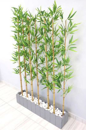 Yapay Bambu Seperatör 7 Adet Bambu Çubuklu Egzotik Yapraklı (20x100x160 cm) - 3