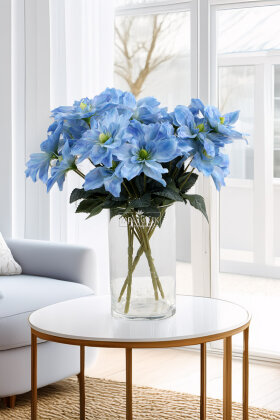 Yapay 5 Çiçekli Star Çiçeği 30 cm Mavi - 2