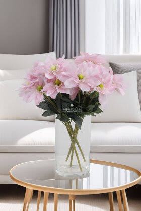 Yapay 5 Çiçekli Star Çiçeği 30 cm Pudra Pembe - 2