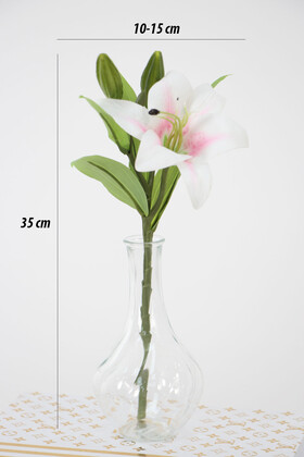 Yapay Çiçek Küçük Dal Islak Zambak 35 cm Pembe-Beyaz - 2