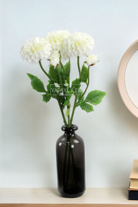 Yapay Çiçek Lüx Goncalı Zinnia Dalı 60 cm Krem - Yapay Çiçek Deposu