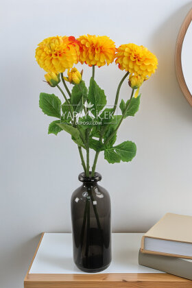 Yapay Çiçek Lüx Goncalı Zinnia Dalı 60 cm Sarı - Yapay Çiçek Deposu