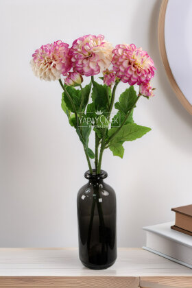 Yapay Çiçek Lüx Goncalı Zinnia Dalı 60 cm Krem-Lila - Yapay Çiçek Deposu