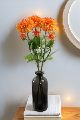 Yapay Çiçek Lüx Goncalı Zinnia Dalı 60 cm Turuncu - Yapay Çiçek Deposu