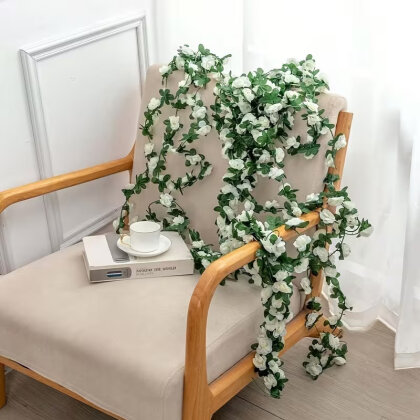 Yapay Mini Güllü Sarılabilir Sarmaşık 240 cm Beyaz - 5