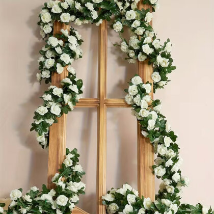 Yapay Mini Güllü Sarılabilir Sarmaşık 240 cm Beyaz - 7