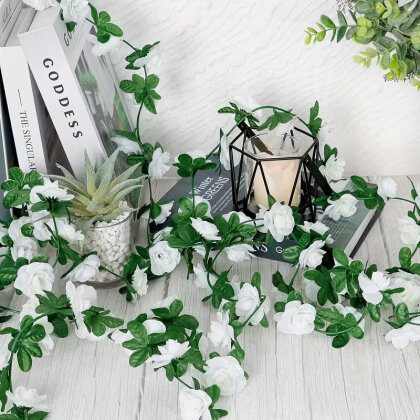 Yapay Mini Güllü Sarılabilir Sarmaşık 240 cm Beyaz - 9