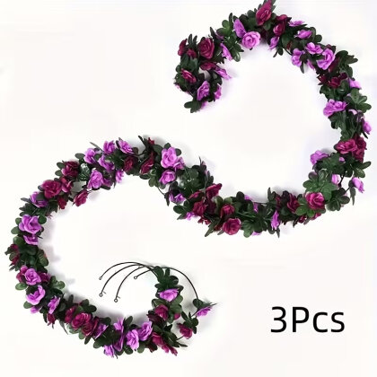 Yapay Mini Güllü Sarılabilir Sarmaşık 240 cm Mor-Lila - 5