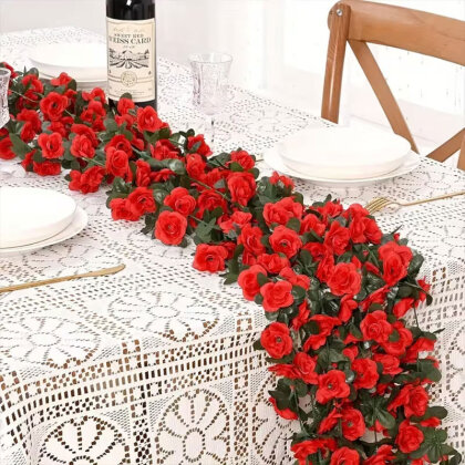 Yapay Mini Güllü Sarılabilir Sarmaşık 240 cm Kırmızı - 2