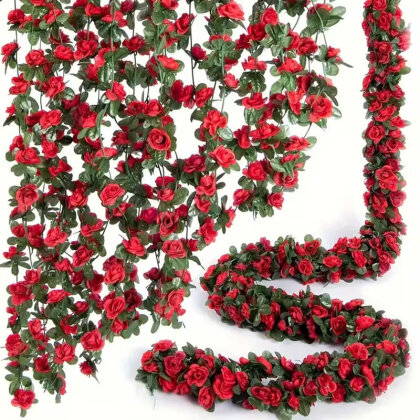 Yapay Mini Güllü Sarılabilir Sarmaşık 240 cm Kırmızı - 3