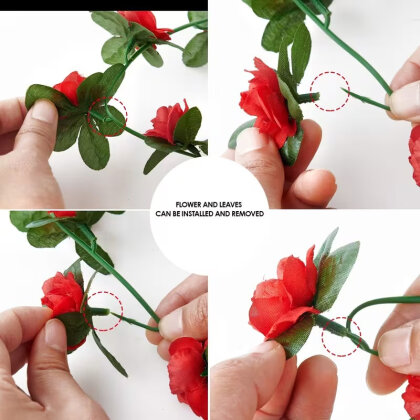 Yapay Mini Güllü Sarılabilir Sarmaşık 240 cm Kırmızı - 4