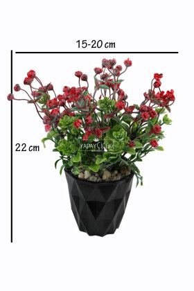Yapay Çiçek Saksıda Pudralı Mini Çiçekli ve Cipsolu Yeni Yıl Masa Çiçeği 22 cm - 2