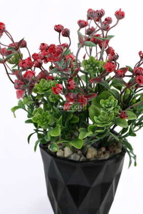 Yapay Çiçek Saksıda Pudralı Mini Çiçekli ve Cipsolu Yeni Yıl Masa Çiçeği 22 cm - 3