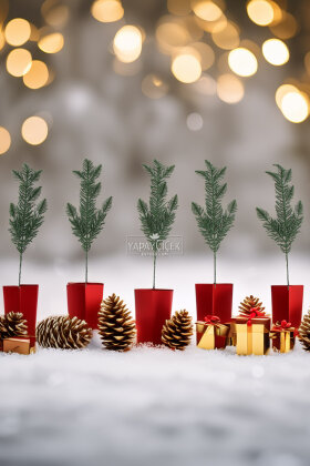 5li Yeni Yıl Süsleme Yapay Çam Dalı 26 cm - Yapay Çiçek Deposu