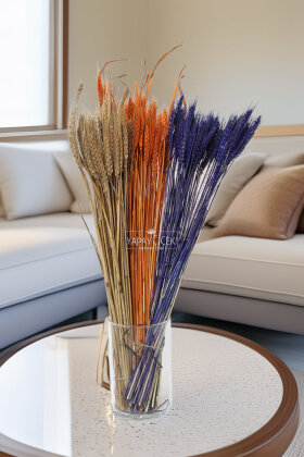3 Demet Yerli Kuru Başak (3 Farklı Renk) 60 cm - Yapay Çiçek Deposu