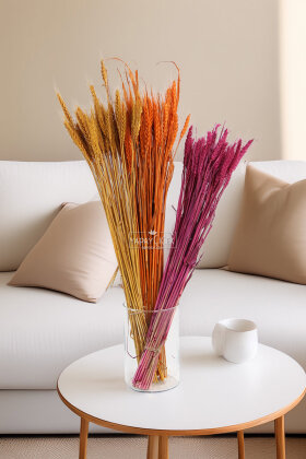 3 Demet Yerli Kuru Başak (3 Farklı Renk) 60 cm - Yapay Çiçek Deposu