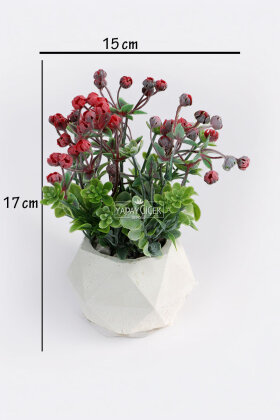 Beton Saksıda Pudralı Mini Yapay Çiçekli ve Cipsolu Yeni Yıl Masa Çiçeği 22 cm - 2