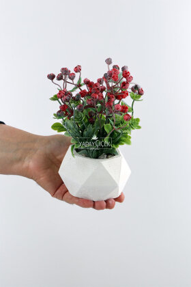 Beton Saksıda Pudralı Mini Yapay Çiçekli ve Cipsolu Yeni Yıl Masa Çiçeği 22 cm - 4